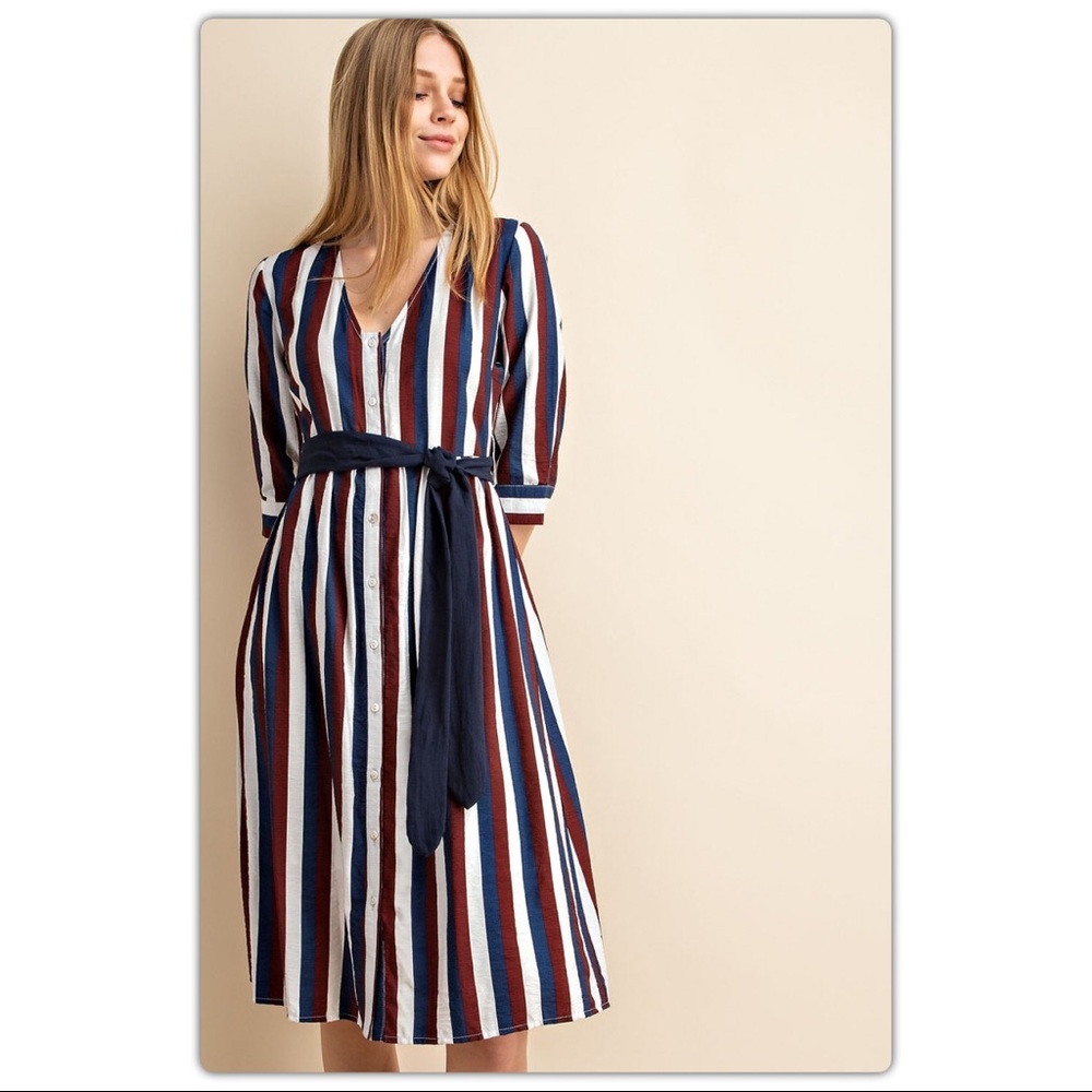 The NEW Boutique Striped Midi Dress - Navy, White, Red